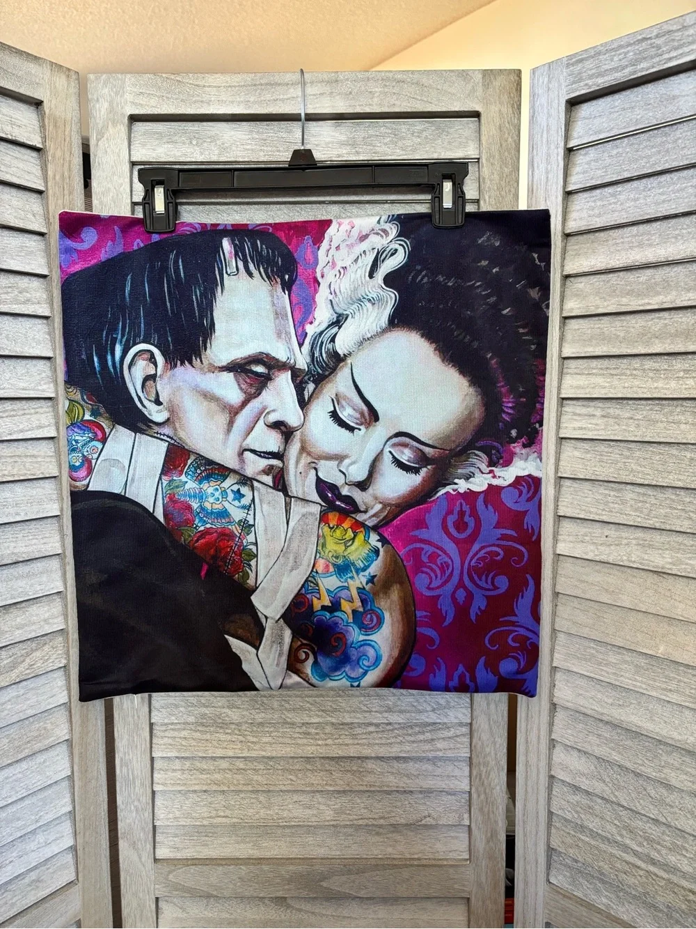 Frankie & His Gorgeous Bride in Passionate Embrace Throw Pillow Gothic Romance